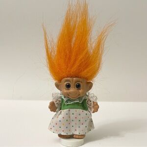 Vintage Troll Doll with Orange Hair Toy on Stand